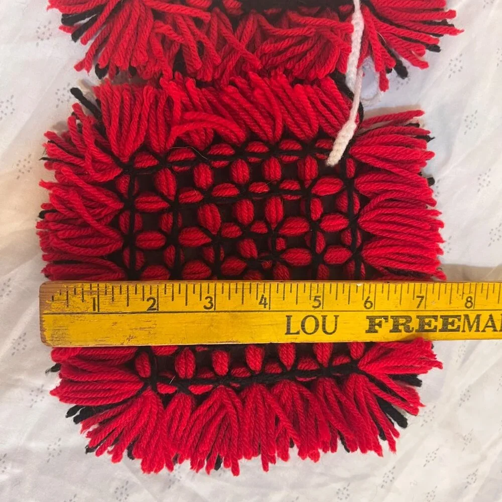 Handcrafted Woven Yarn Pot Holders Black & Red Square Set Of 2 7